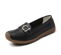 Mocassini in Pelle da Donna, Mocassini Piatti Slip-on Casual con Punta Rotonda, Scarpe da Barca morbide e comode da Guidare,Nero,38 EU