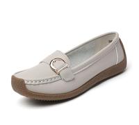Mocassini in Pelle da Donna, Mocassini Piatti Slip-on Casual con Punta Rotonda, Scarpe da Barca morbide e comode da Guidare,Grigio,36 EU
