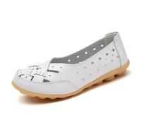 Mocassini in Pelle da Donna, Scarpe Basse, Leggere, Casual Slip-on comode da Mamma e da Lavoro,Bianca,39 EU