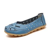 Mocassini in Pelle da Donna, Scarpe Basse, Leggere, Casual Slip-on comode da Mamma e da Lavoro,Blu,36 EU