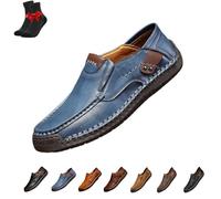Mocassini in Pelle da Uomo, Scarpe Mocassini, Scarpe da Passeggio Slip-on, Sneakers in Pelle, Scarpe da Guida Piatte, Scarpe Casual da Lavoro(Blue,42 EU)