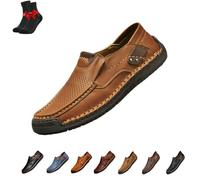 Mocassini in Pelle da Uomo, Scarpe Mocassini, Scarpe da Passeggio Slip-on, Sneakers in Pelle, Scarpe da Guida Piatte, Scarpe Casual da Lavoro(Brown Hollow,44 EU)