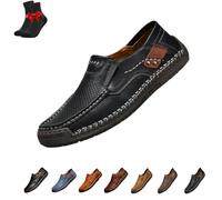 Mocassini in Pelle da Uomo, Scarpe Mocassini, Scarpe da Passeggio Slip-on, Sneakers in Pelle, Scarpe da Guida Piatte, Scarpe Casual da Lavoro(Black Hollow,41 EU)