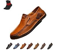Mocassini in Pelle da Uomo, Scarpe Mocassini, Scarpe da Passeggio Slip-on, Sneakers in Pelle, Scarpe da Guida Piatte, Scarpe Casual da Lavoro(Brown,42 EU)