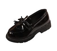 Mocassini in pelle per ragazze, con nappa, fiocco e fiocco, scarpe per ragazze, taglia M, Nero , 34 EU