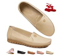 Mocassini ortopedici da donna, mocassini ortopedici in pelle, mocassini classici, casual, senza lacci, con fiore, scarpe da allattamento per ufficio, Beige, 37 EU