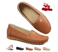 Mocassini ortopedici da donna, mocassini ortopedici in pelle, mocassini classici, casual, senza lacci, con fiore, scarpe da allattamento per ufficio, Cammello, 38 EU