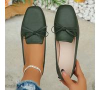 Mocassini piatti da donna in PU verde scuro, comodi e versatili, punta tonda, slip-on, adatti per l'uso quotidiano e il lavoro, nuovi per la primavera/autunno, con fiocco decorativo, traspiranti e ant