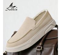 Mocassini slip-on da uomo dal design minimalista con platform chunky, stile quiet luxury, comodi, con punta tonda, eleganti scarpe sportive da gentiluomo per business, tinta unita, suola spessa rialza
