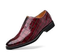 Mocassini slip-on da uomo in pelle con motivo a pietra, cinturino elastico, punta affilata, for abbigliamento formale da lavoro, in nero, rosso vino, marrone scuro(Wine red,46 EU)