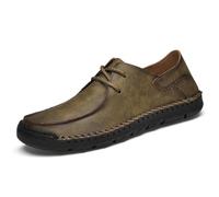 Mocassini stringati cuciti a mano da uomo for lavoro e abbigliamento all'aperto, scarpe casual dalla vestibilità comoda in marrone scuro marrone chiaro kaki(Khaki,39 EU)