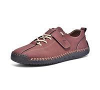 Mocassini unisex in stile classico da pilota. Comode pantofole con cuciture decorative. Scarpe leggere per il tempo libero in ecopelle per tutti i giorni e i viaggi, Stile C07 rosso vinaccia, 40.5 EU