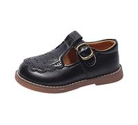 Mocassini unisex per bambini, in morbida pelle Oxford, scarpe basse per ragazzi e ragazze, antiscivolo, comode, tinta unita, per bambini, Nero , 21 EU