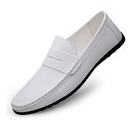 Mocassini Uomo Pelle Eleganti Slip on Scarpe da Guida Comfort Classic Penny Loafers Pantofole Bianco 46