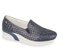 Mocassini Valleverde V49409 pelle intrecciata traforata blu zeppa 4,5 cm