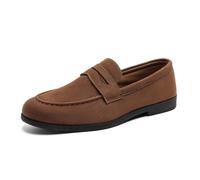 Mocassino da uomo in pelle con punta quadrata, scarpe da barca rialzate senza lacci, mocassini e loafer a flangia, slip-on con infilare, scarpe da uomo città cuciture visibili, scarpe da ufficio