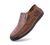 Mocassino da uomo in pelle di grandi dimensioni, scarpe da barca da uomo, senza lacci, mocassini e loafer perforati, slip-on da infilare, scarpe da città di guida con cuciture visibili per viaggi e