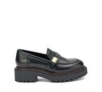 MOCASSINO IN PELLE CON FIBIA NERO