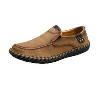Mocassino, scarpe da uomo leggere, in pelle, con suola piatta, casual, senza lacci, scarpe da barca Oxford Loafers, punta tonda, scarpe da guida, comode da lavoro, casual, traspiranti, cachi, 39 EU