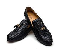 Mocassino slip-on vintage da uomo in velluto bv con ricamo elegante, Colore Nero, 41 EU