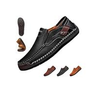 Moccasins da uomo casual in pelle slip-on Driving Moccasins Lightweight comfortable non-Slip Walking Shoes Flats for Outdoor Daily Business, Nero , 45 EU