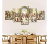 MOCHAMIK Set Quadri Pronti da Appendere 5 Pannelli Canvas Quadri La Scuola di Atene Quadri Moderni Soggiorno Grandi Poster 5 Pannelli per Arredare Casa Regalo