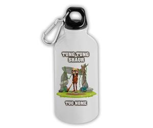 MOCHEIA SHOP Borraccia Termica Tung Tung Sahur brainrot, 500 ml, Alluminio con Moschettone, Personalizzabile con Nome