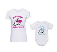 Mocheia SHOP Coppia T-Shirt e/o Body Madre Figlio Festa della Mamma - Magliette Mamme e Figli Idea Regalo Brindisi Bianco Maschietto