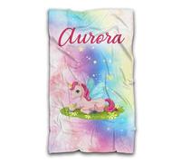 MOCHEIA SHOP Plaid Unicorno Personalizzabile con Nome Coperta in Pile - idea regalo (100x150 cm)