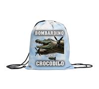 MOCHEIA SHOP Sacca a Zaino Brainrot Personalizzabile con nome, realizzata in ottimo poliestere, misura 30x40 cm. (bombardino crocodilo)