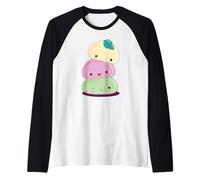 Mochi Giapponese Torte di Riso Kawaii Carino Divertente Maglia con Maniche Raglan