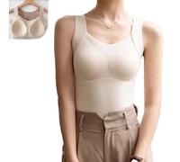 Mochiinii.Com Canotta con reggiseno a mensola, in caldo cashmere e seta, 2 in 1, in cotone con reggiseno integrato, da donna, Beige, XL