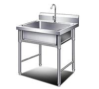 MOCHIYIA Set di lavandino in Acciaio Inox Mobile 50 / 60cm, lavello Singolo, lavando lavello, lavabo, lavabo, lavabo, con, lavabo Commerciale, Rubinetto, Perno, Esterno