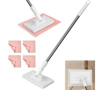 Mocio con Sistema di Bloccaggio a Pressione, Mocio Multifunzione, con 4 Ricambio Panno, Mini Mo-cio con Cambio Automatico, Mop Rotante a 360°, con Manico in Acciaio Inox, per Pulire i Pavimenti,Armadi