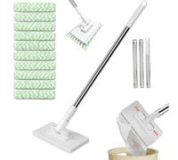 Mocio con Sistema di Bloccaggio a Pressione,Senza Lavarsi le Mani,Cambio a 1 Pulsante,testa girevole a 360 gradi,Lavapavimenti con 10 panni per mocio ufficio e ristorante（Colore della pannola casuale）