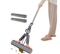 Mocio in spugna autocomprimente in PVA, con 2 testine in spugna super assorbenti, spugne a rullo per pulire pavimenti, mocio con manico in acciaio inox per uso bagnato e asciutto per bagno cucina