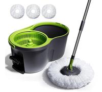 Mocio Lavapavimenti con Secchio,Masthome Secchio Lavapavimenti Rotomop,Mocio Professionale con Pedale, con 3 Panni in Microfibra Riutilizzabile e Lavabile in Lavatrice,per Tutti i Pavimenti,Verde