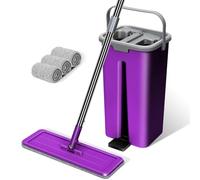 Mocio Lavapavimenti con Secchio Strizzatore,Masthome Mocio Pavimenti Professionale,Mocio Piatto Rotante a 360°,Set Mop Lavapavimenti con 3 Panni in Microfibra,per Pulire Pavimenti Casa,Viola