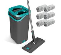 Mocio Lavapavimenti e Secchio Strizzatore,Masthome Mocio Lavapavimenti Professionale con Secchio,Mocio Piatto Autopulente per a Tutti i Tipi di Pavimenti,con 6 Panni in Microfibra,Grigio Scuro