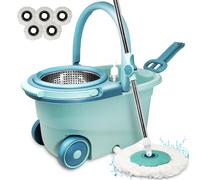 MOCIO LAVAPAVIMENTI MOP AUTOMATICO CENTRIFUGA MICROFIBRA SECCHIO + 5 RICAMBI