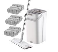 Mocio Lavapavimenti, Secchio Lavapavimenti Umido E Asciutto, Girevole A 360° Lavapavimenti in Microfibra per in Legno Duro, Piastrelle, Scopa Piatta Grande di Nuovo Stile(White,9mops)