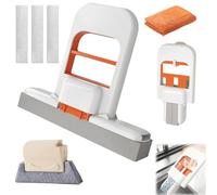 Mocio per Piccoli Spazi con 3 Testine di Ricambio | Mocio Pieghevole con Striscia Arancione & Pulitore Guide Finestra | Space Mop con Testina Nano | Per Cucina, Bagno, Auto e Vetri