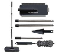 Mocio piatto 5 in 1 con testa in microfibra, spazzola e lavavetri, spolverino telescopico, raschietto e strumento di pulizia, testa rotante a 360°, uso bagnato e asciutto, per tutti i pavimenti duri