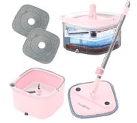 Mocio quadrato e secchio Smart Floor Mop con scomparti separati per acqua pulita e sporca, autopulente con 2 panni lavabili in lavatrice, First Launch Limited Edition Rose
