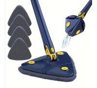Mocio triangolare rotante a 360° con 4 panni di ricambio, mocio a mani libere, mocio per pulizia bagnato e asciutto, doppio uso, per pavimento, parete, soffitto, angolo vetro, strumento di pulizia