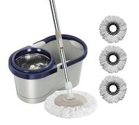 mocios Lavapavimenti Rotante, Secchio E mocios Rotante, Set Mop E Secchio Con Strizzatore Per Pavimenti,Con Manico Telescopico In Acciaio Inox E 1/2/3 Ricariche In Microfibra Per La Pulizia Della Casa