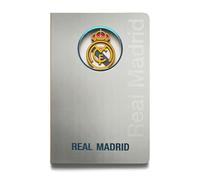 MOCIWORLD - Quaderno del Real Madrid con Logo 3D - Rilegato con Retro in Tessuto e Finitura di Alta qualità - 120 Pagine Senza Righe - Colore: Grigio - Formato: A5