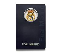MOCIWORLD - Quaderno del Real Madrid con Logo 3D - Rilegato con Retro in Tessuto e Finitura di Alta qualità - 120 Pagine Bianche - Colore: Blu - Formato: A5