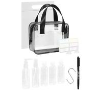 MOCOCITO Beauty Case da Viaggio Trasparente 11 IN 1 Kit Liquidi 2.2L,Buste per Liquidi Aereo 5 Pezzi Contenitori Flaconi da Viaggio 100 ml Set per Shampoo Bagno,Borsa da Toilette Trousse con Manico