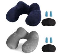 MOCOCITO Set di 2 cuscini da viaggio gonfiabili/cervicali, ergonomici, gonfiabili, lavabili e lavabili, ideali per viaggi in auto, aereo, treno, ufficio (blu + grigio)